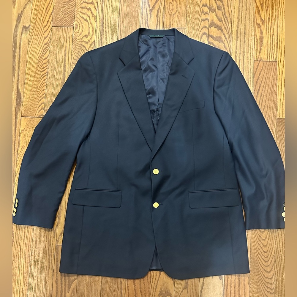 Brooks Brothers Loro Piana Navy Blue Wool Blazer with Gold Buttons